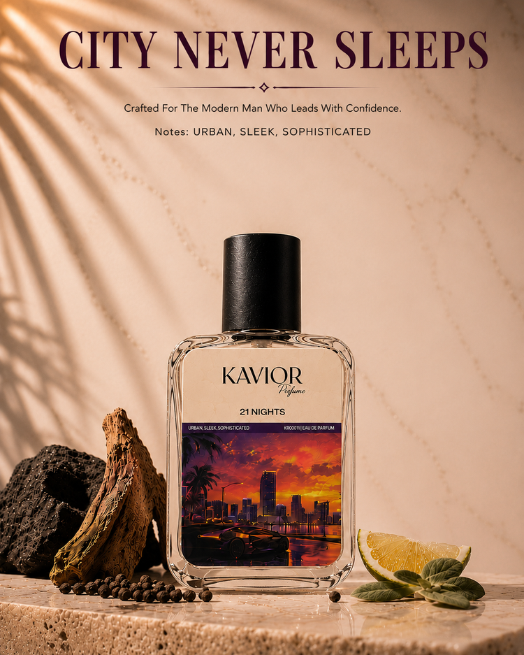 KAVIOR 21 Nights Eau De Parfum - Luxury city inspired fragrance for the modern, confident man.